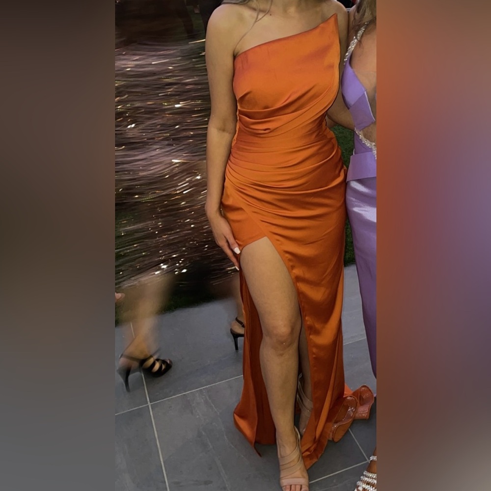 Elegant Orange Satin Dress